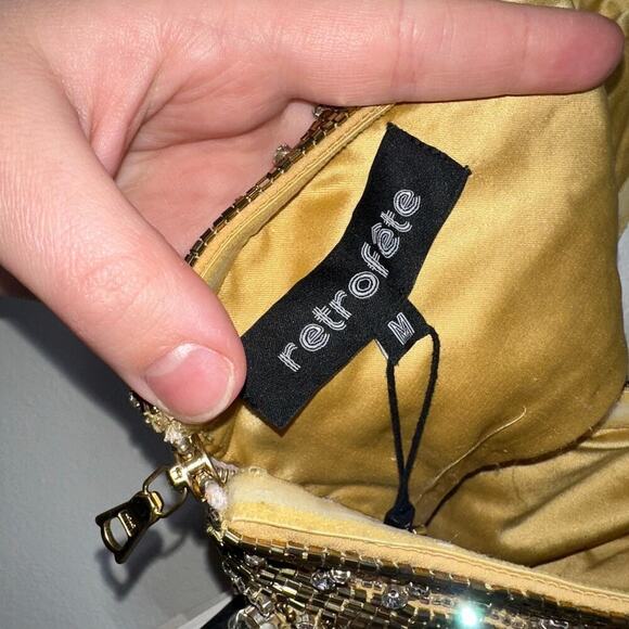 Retrofete NWT Kala Sequin Bra Halter Top Geometric Beading Gold Size Medium - Picture 5 of 9